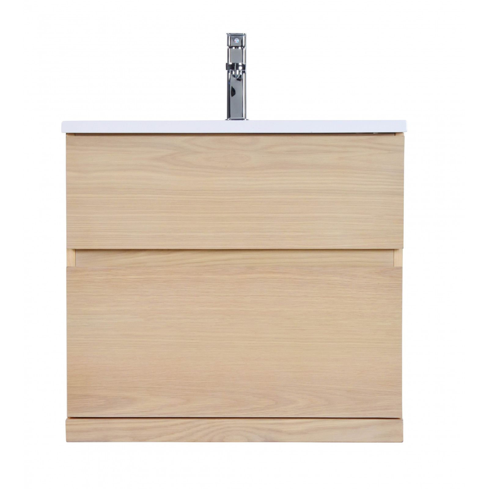 Ensemble salle de bain chêne 60 cm meuble + vasque + miroir + colonne ENIO