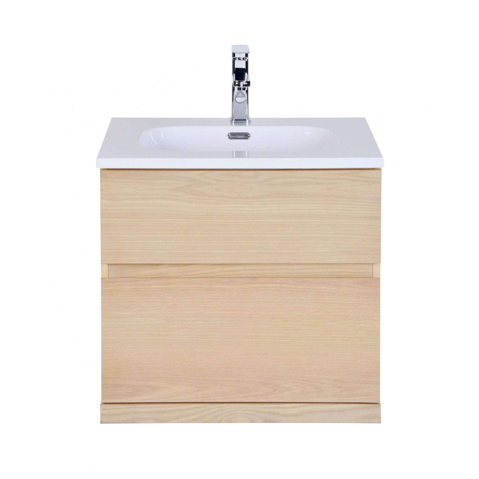 Ensemble salle de bain chêne 60 cm meuble + vasque + miroir + colonne ENIO
