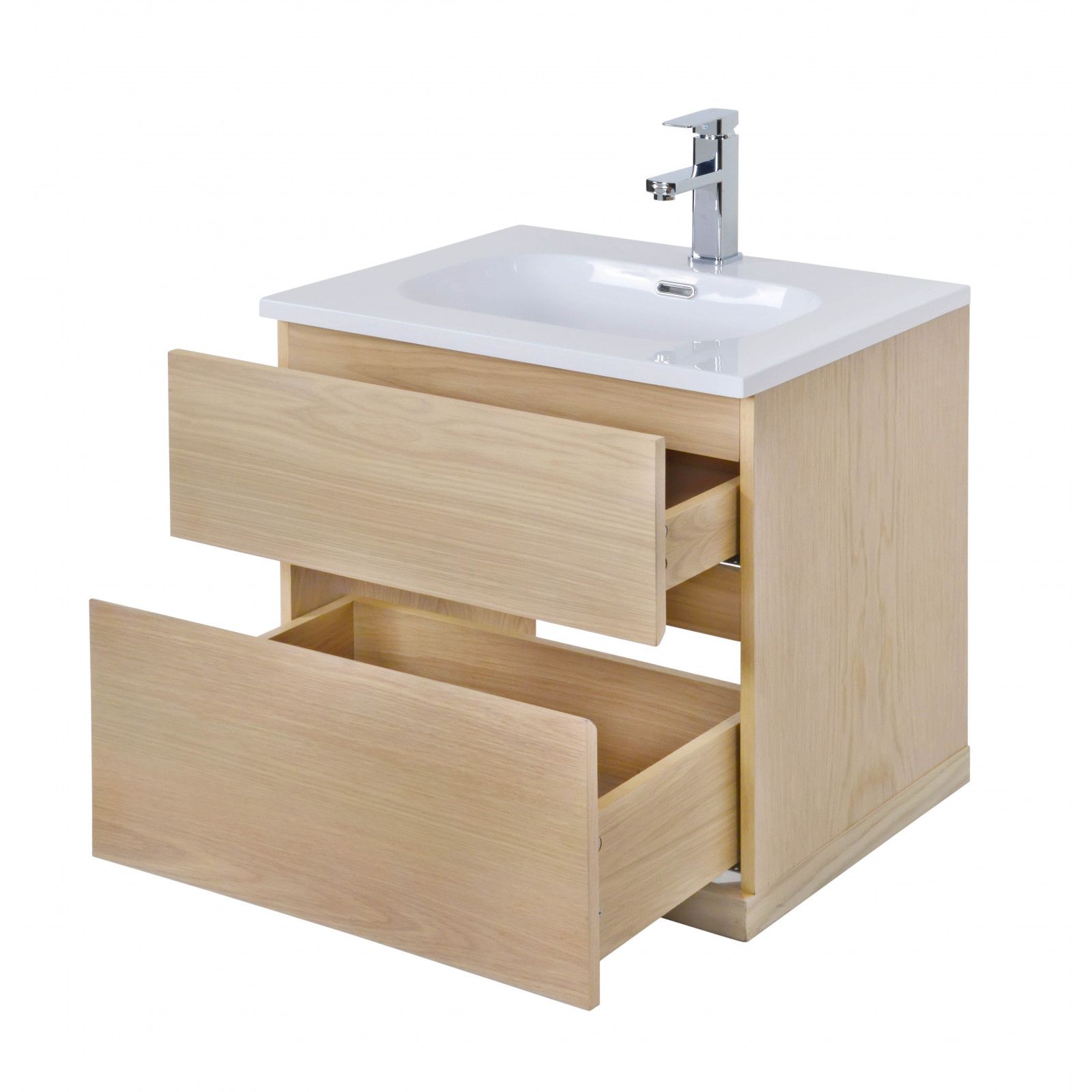 Ensemble salle de bain chêne 60 cm meuble + vasque + miroir + colonne ENIO