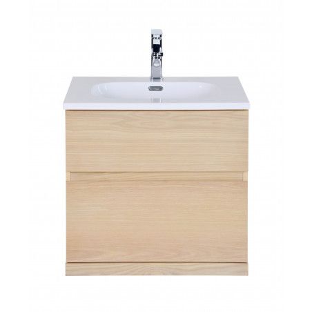 Ensemble salle de bain chêne 60 cm meuble + vasque + miroir + 2 colonnes ENIO