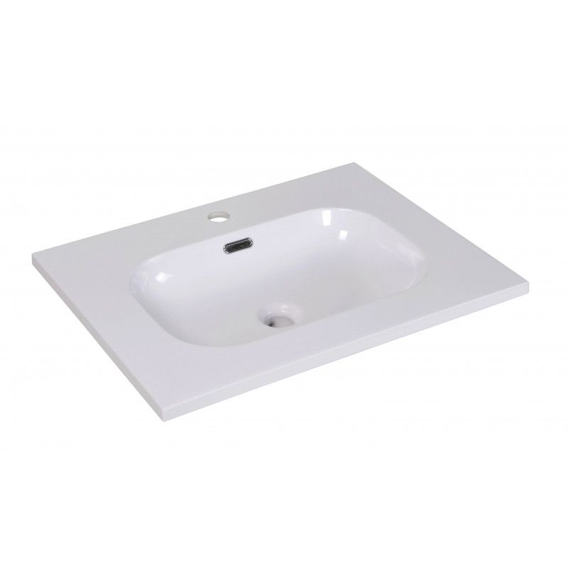 Ensemble salle de bain chêne 60 cm meuble + vasque + miroir + module rangement ENIO
