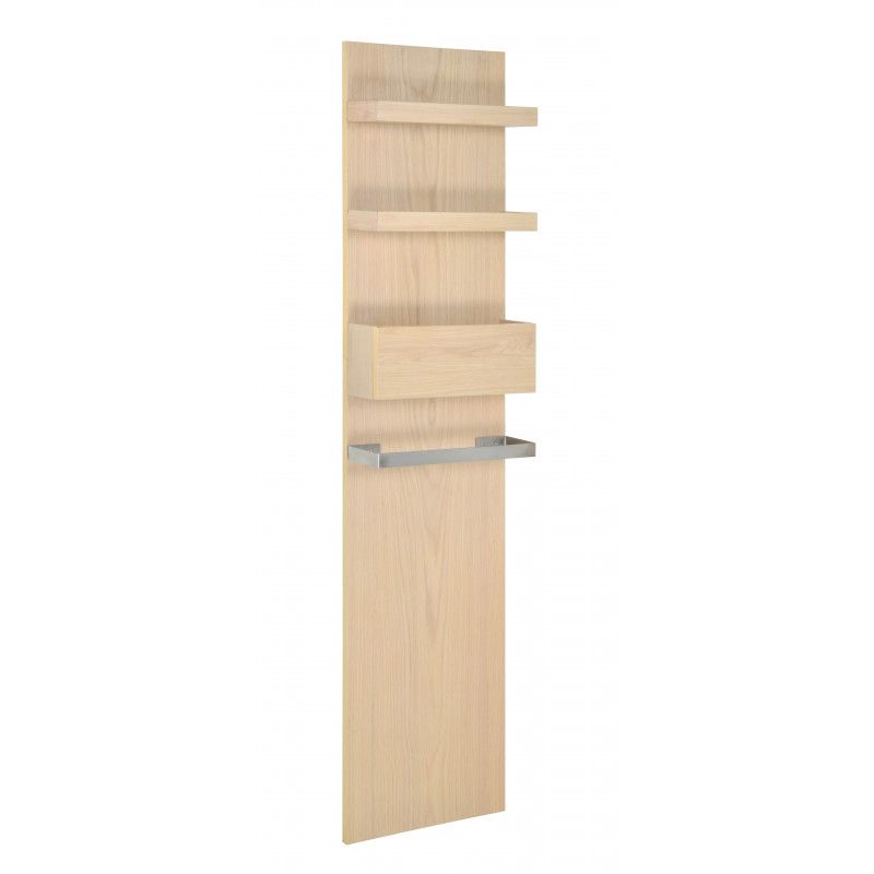 Ensemble salle de bain chêne 60 cm meuble + vasque + miroir + module rangement ENIO