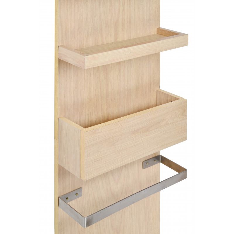 Ensemble salle de bain chêne 60 cm meuble + vasque + miroir + module rangement ENIO