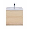 Ensemble salle de bain chêne 60 cm meuble + vasque + miroir + module rangement ENIO