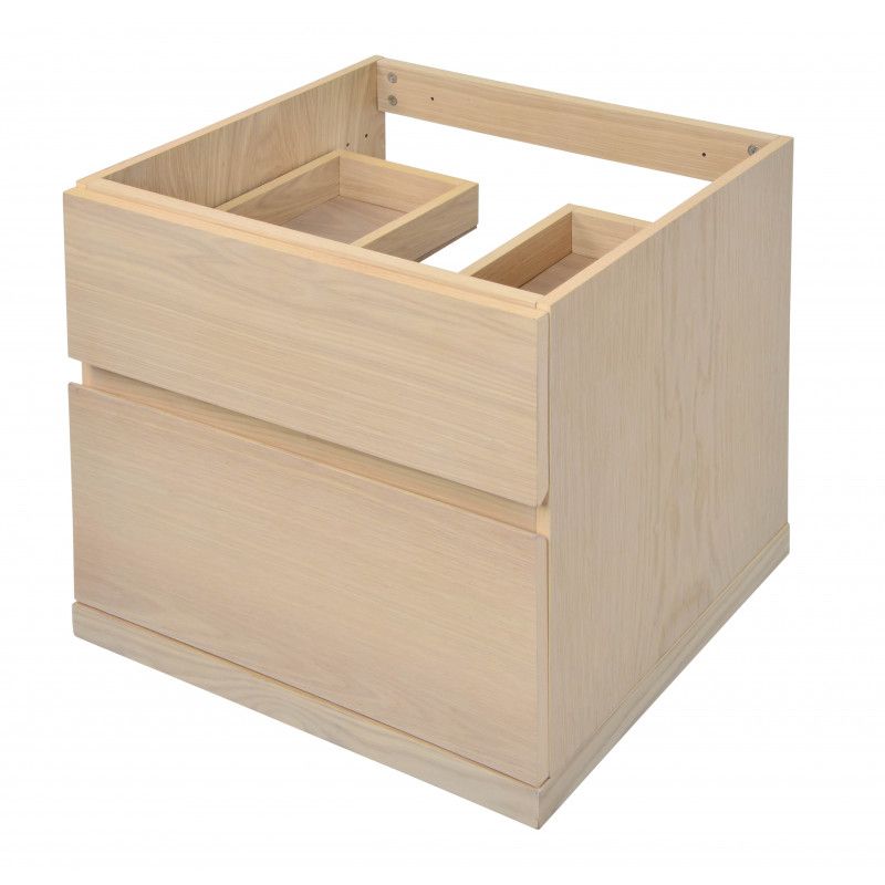 Ensemble salle de bain chêne 60 cm meuble + vasque + miroir + module rangement ENIO