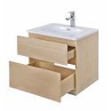 Ensemble salle de bain chêne 60 cm meuble + vasque + miroir + module rangement ENIO