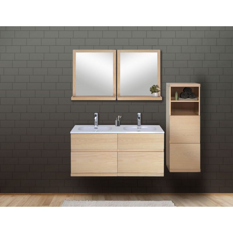Ensemble salle de bain chêne 120 cm meuble + vasque + 2 miroirs + demi-colonne ENIO