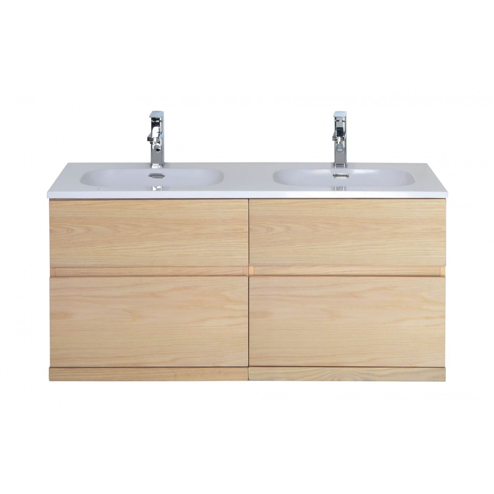 Ensemble salle de bain chêne 120 cm meuble + vasque + 2 miroirs + demi-colonne ENIO