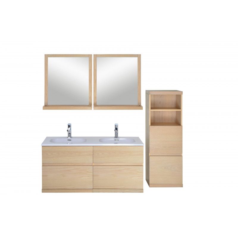 Ensemble salle de bain chêne 120 cm meuble + vasque + 2 miroirs + demi-colonne ENIO