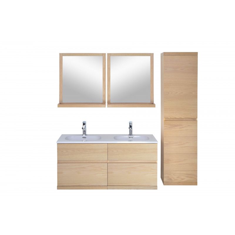 Ensemble salle de bain chêne 120 cm meuble + vasque + 2 miroirs + colonne ENIO