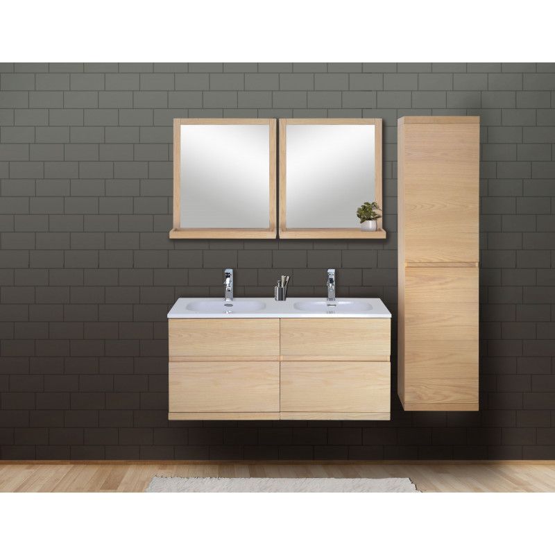 Ensemble salle de bain chêne 120 cm meuble + vasque + 2 miroirs + colonne ENIO