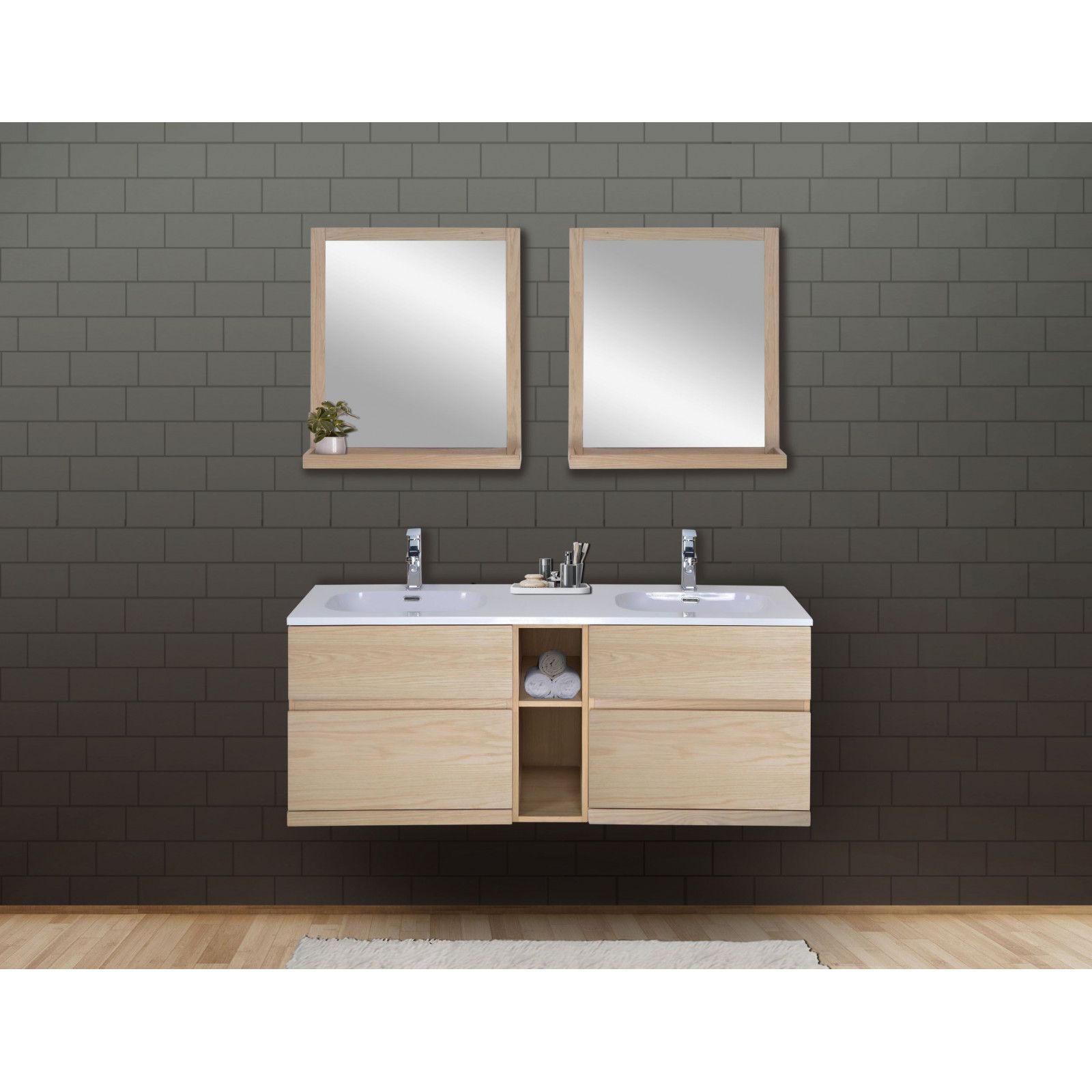 Ensemble De Salle De Bain Chene 140 Cm Enio Vasque Miroirs Mobin