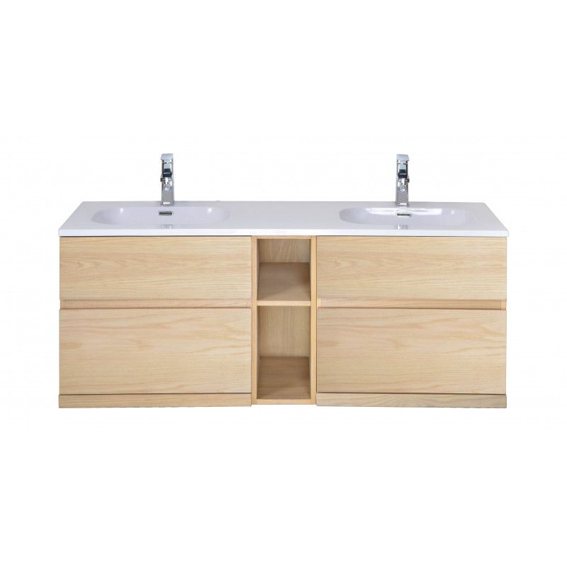 Ensemble salle de bain chêne 140 cm meuble + vasque + 2 miroirs ENIO