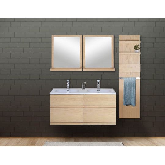 Ensemble salle de bain chêne 120 cm meuble + vasque + 2 miroirs + module rangement ENIO