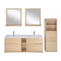 Ensemble salle de bain chêne 140 cm meuble + vasque + 2 miroirs + demi-colonne ENIO