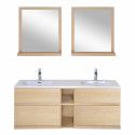 Ensemble salle de bain chêne 140 cm meuble + vasque + 2 miroirs + module rangement ENIO