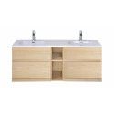 Ensemble salle de bain chêne 140 cm meuble + vasque + 2 miroirs + module rangement ENIO