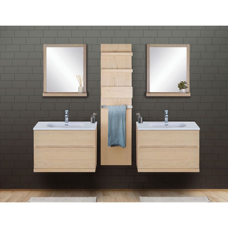 Ensemble salle de bain chêne 2 meubles 80 cm + 2 miroirs + 1 module rangement ENIO Ensemble salle de bain chêne 2 meubles 80 cm + 2 miroirs + 1 module rangement ENIO