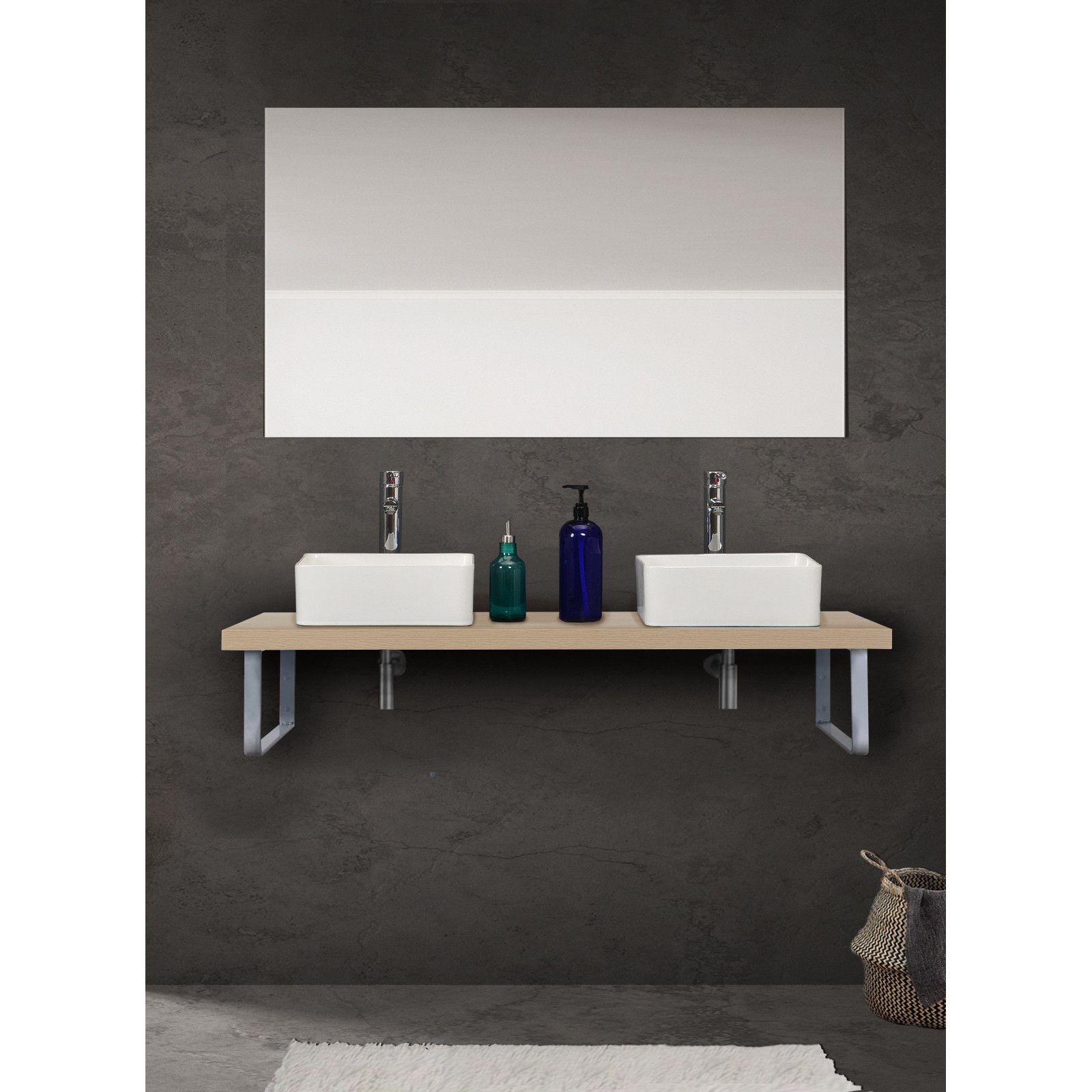 Plan suspendu pour vasque 120 cm chêne + 2 équerres MOON Plan suspendu pour vasque 120 cm chêne + 2 équerres MOON