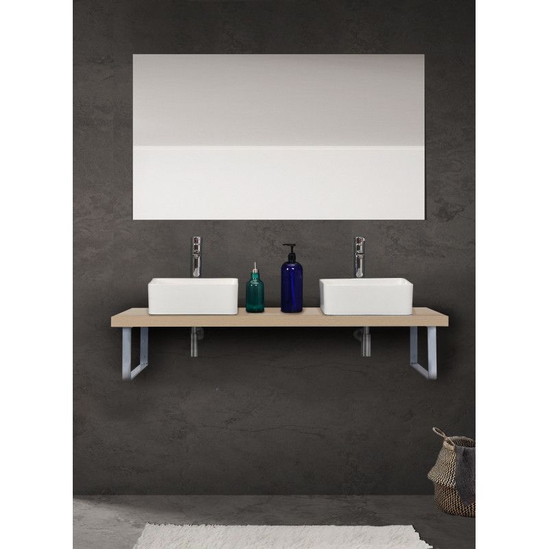 Plan suspendu pour vasque 120 cm chêne + 2 équerres MOON Plan suspendu pour vasque 120 cm chêne + 2 équerres MOON