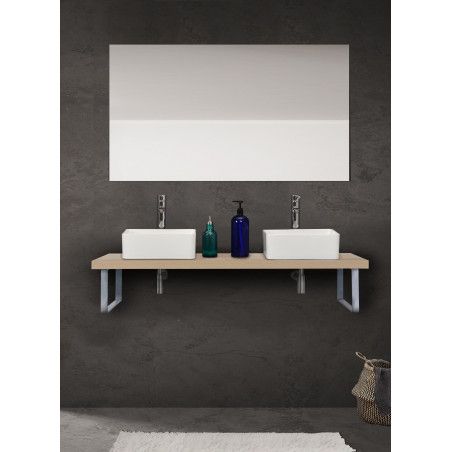 Plan suspendu pour vasque 120 cm chêne + 2 équerres MOON