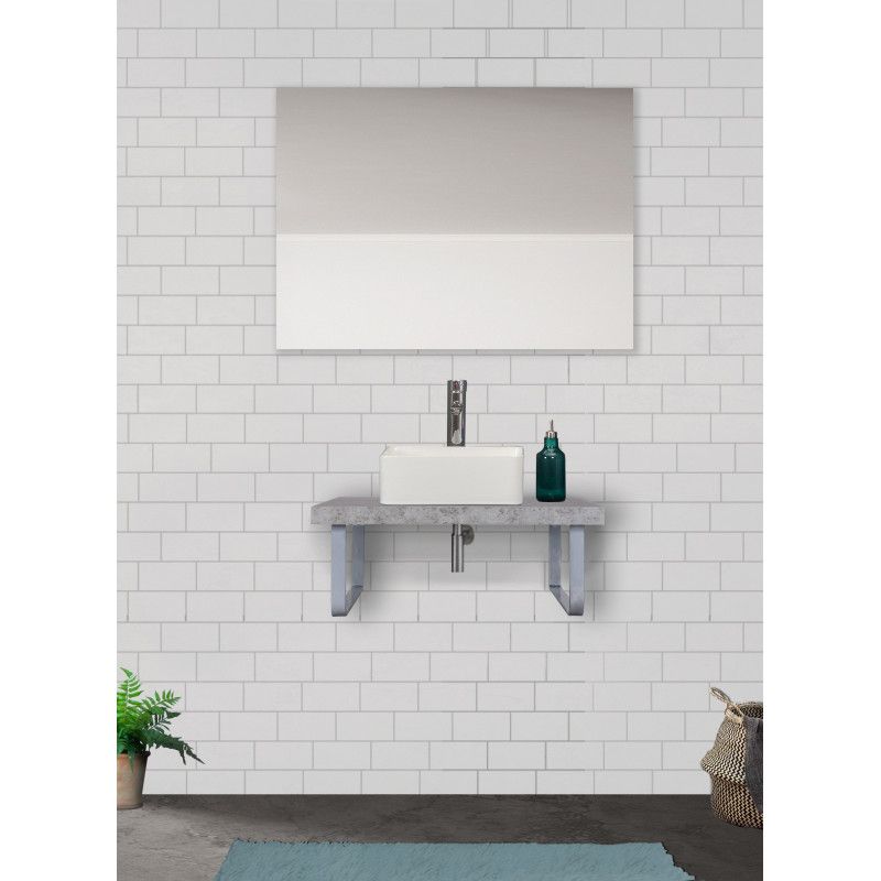 Plan Suspendu Salle de Bain 60 cm Béton MOON + Vasque COMA + 2 Équerres