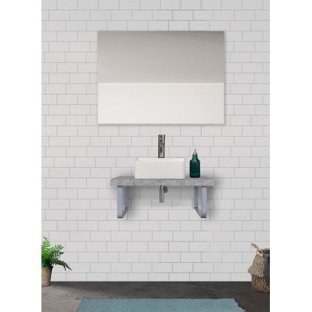 Plan Suspendu Salle de Bain 60 cm Béton MOON + Vasque COMA + 2 Équerres
