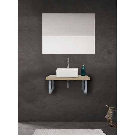 Plan suspendu pour vasque 60 cm chêne + 2 équerres MOON