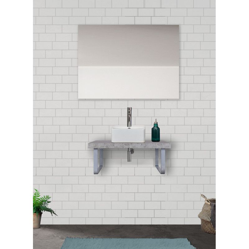 Plan Vasque Suspendu Salle de Bain 60 cm Béton MOON + Vasque NINO + 2 Équerres