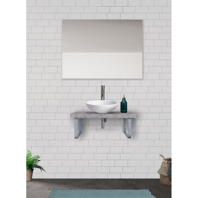 Plan Vasque Suspendu Salle de Bain 60 cm Effet Béton MOON + Vasque OMA + 2 Équerres