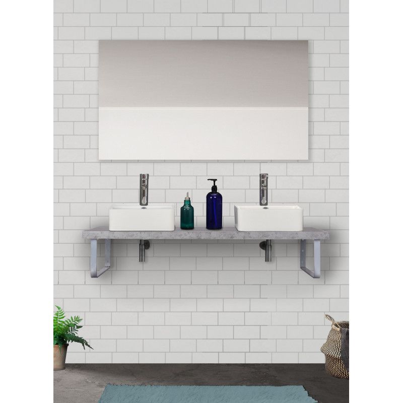 Plan Suspendu Salle de Bain Effet Béton 120 cm MOON + 2 Vasques NINO + 2 Équerres