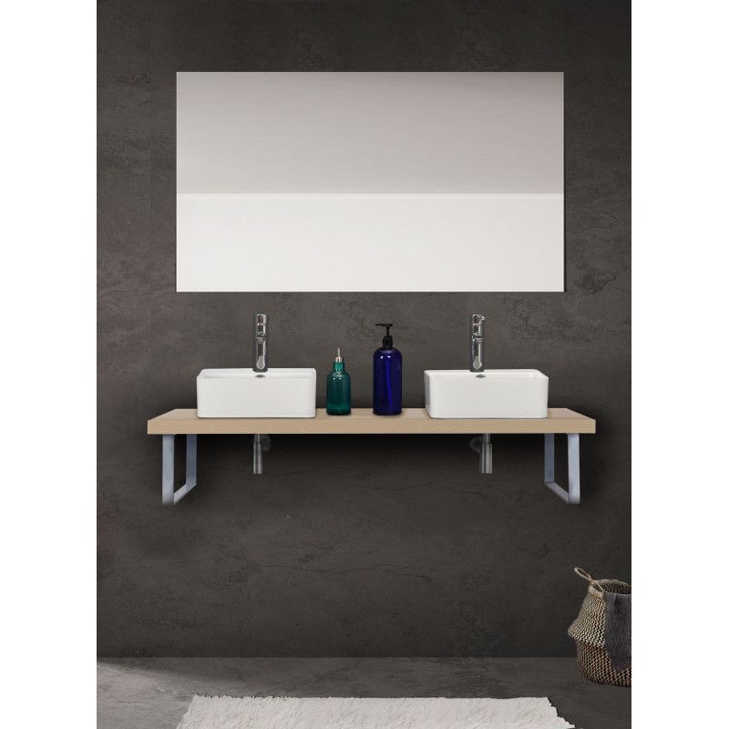 Plan Suspendu Pour Vasque 120 cm MOON Effet Chêne + 2 Vasques NINO + 2 équerres Plan Suspendu Pour Vasque 120 cm MOON Effet Chêne + 2 Vasques NINO + 2 équerres