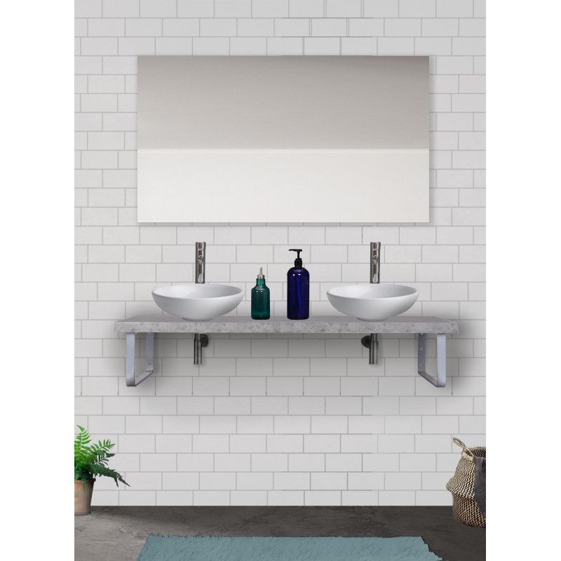 Plan Suspendu Salle de Bain Effet Béton 120 cm MOON + 2 Vasques OMA + 2 Équerres