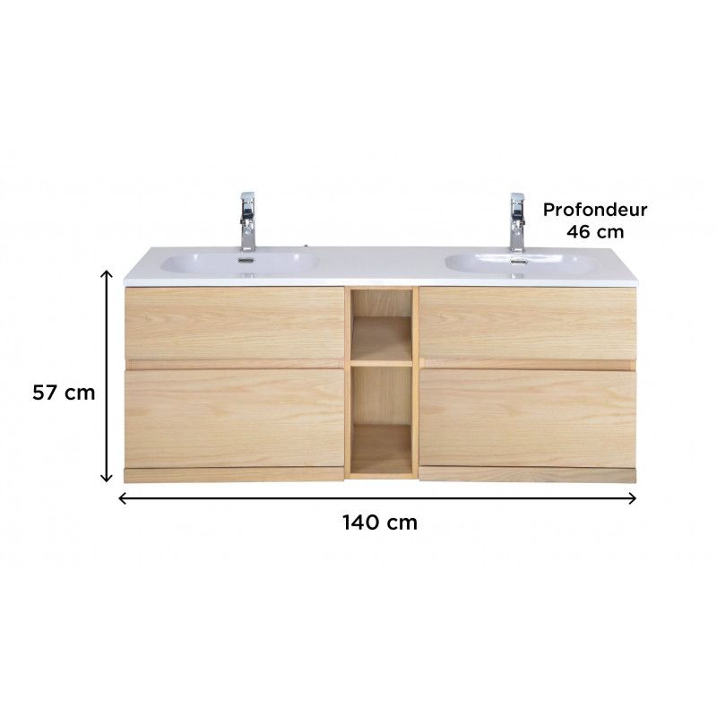 Meuble Salle de Bain Bois Double Vasque 140 cm ENIO