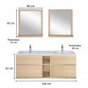 Ensemble salle de bain chêne 140 cm meuble + vasque + 2 miroirs ENIO