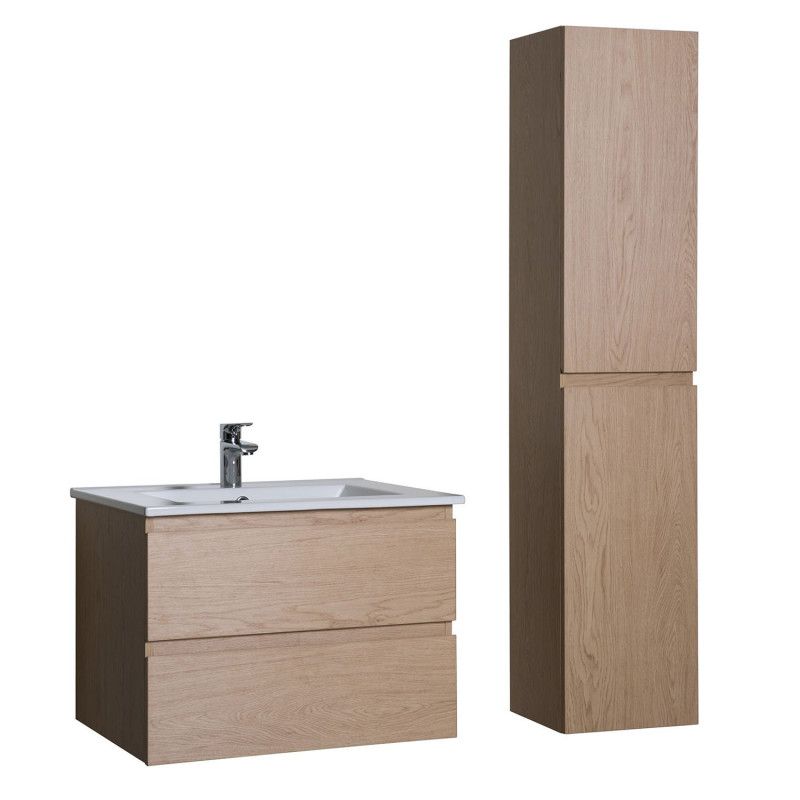 Ensemble meuble simple vasque décor chêne 60cm + vasque + colonne