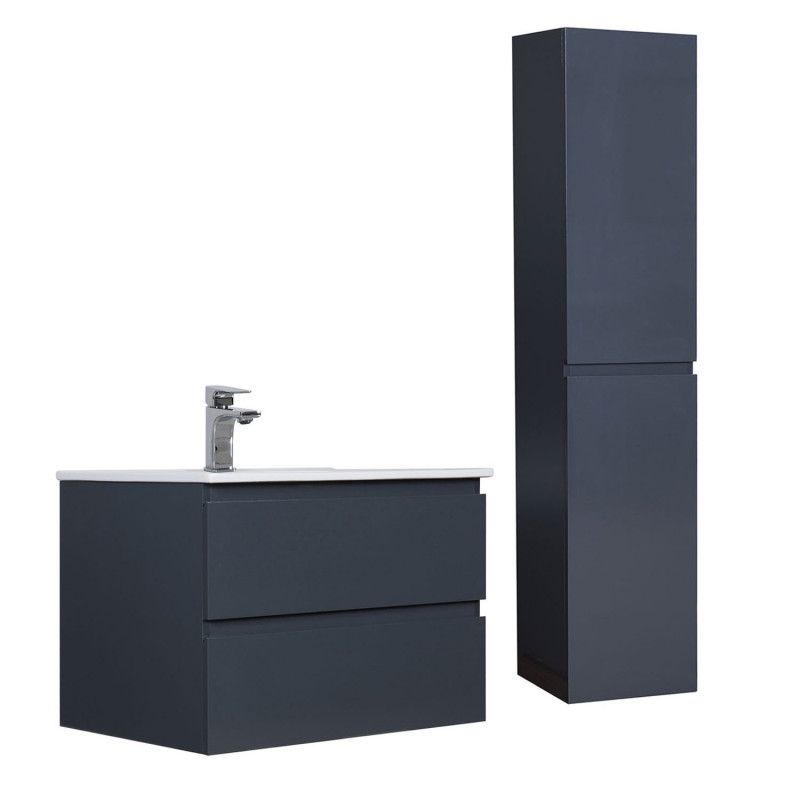 Ensemble meuble simple vasque gris anthracite 60cm + vasque + colonne