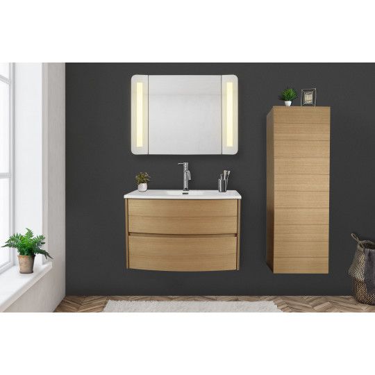 Meuble Salle de Bain avec Vasque - Meuble à Suspendre 80 cm Taupe TIGA