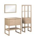 Ensemble de Salle De Bain Meuble Chêne 70 cm + Colonne de rangement Chêne 145 cm ATOLL + Miroir