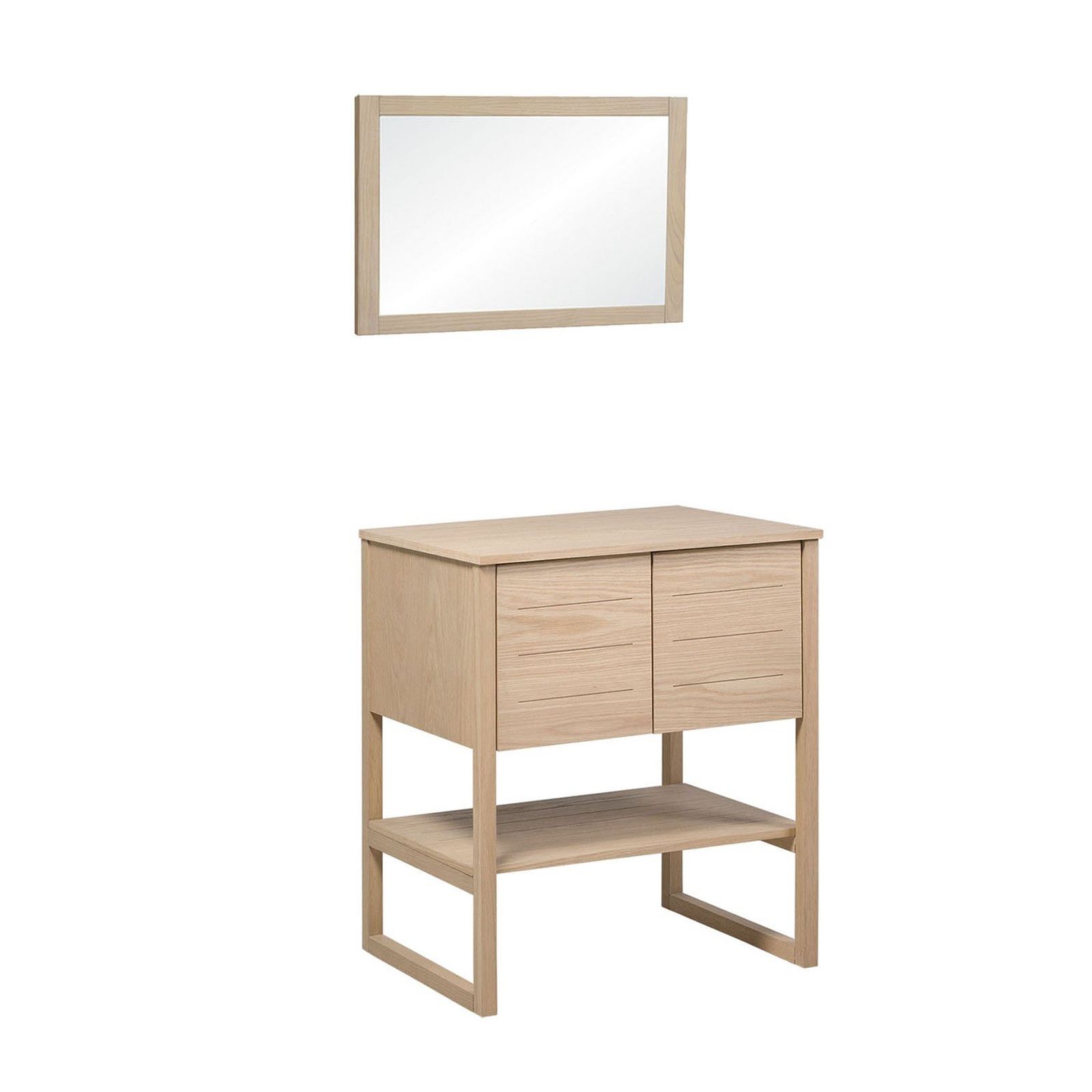 Ensemble de Salle De Bain Meuble Chêne 70 cm + Colonne de rangement Chêne 145 cm ATOLL + Miroir Ensemble de Salle De Bain Meuble Chêne 70 cm + Colonne de rangement Chêne 145 cm ATOLL + Miroir