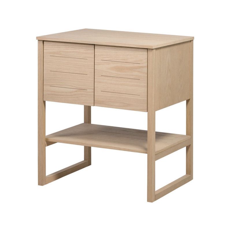 Ensemble de Salle De Bain Meuble Chêne 70 cm + Colonne de rangement Chêne 145 cm ATOLL + Miroir