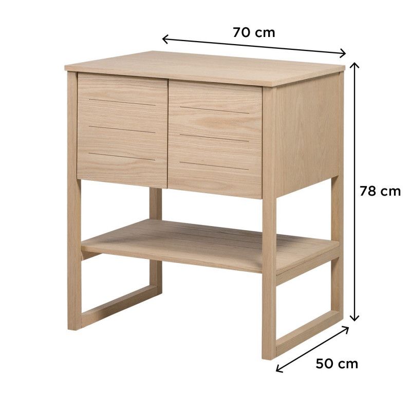 Ensemble de Salle De Bain Meuble Chêne 70 cm + Colonne de rangement Chêne 145 cm ATOLL + Miroir
