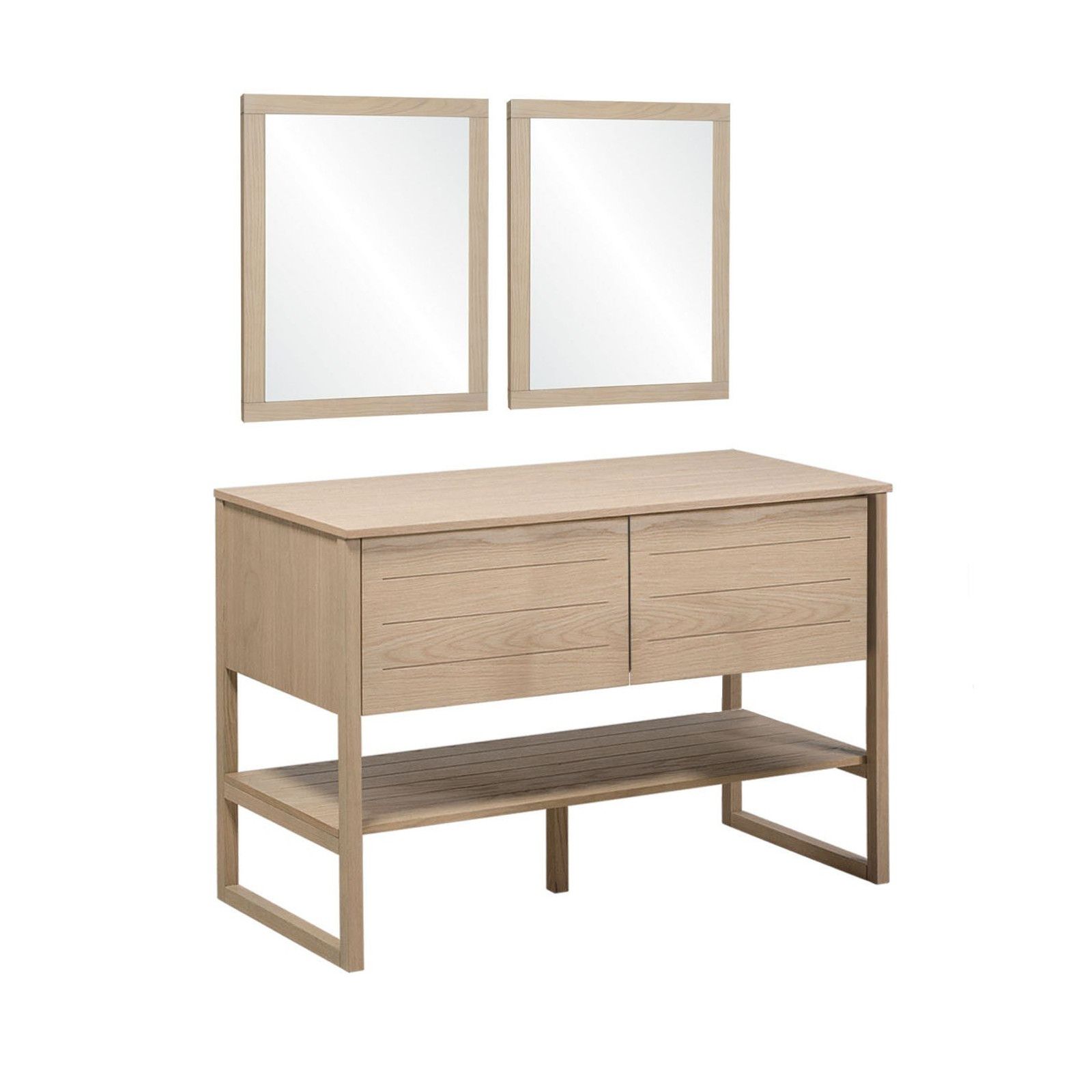 Ensemble de Salle De Bain Meuble Chêne 120 cm ATOLL + 2 Miroirs