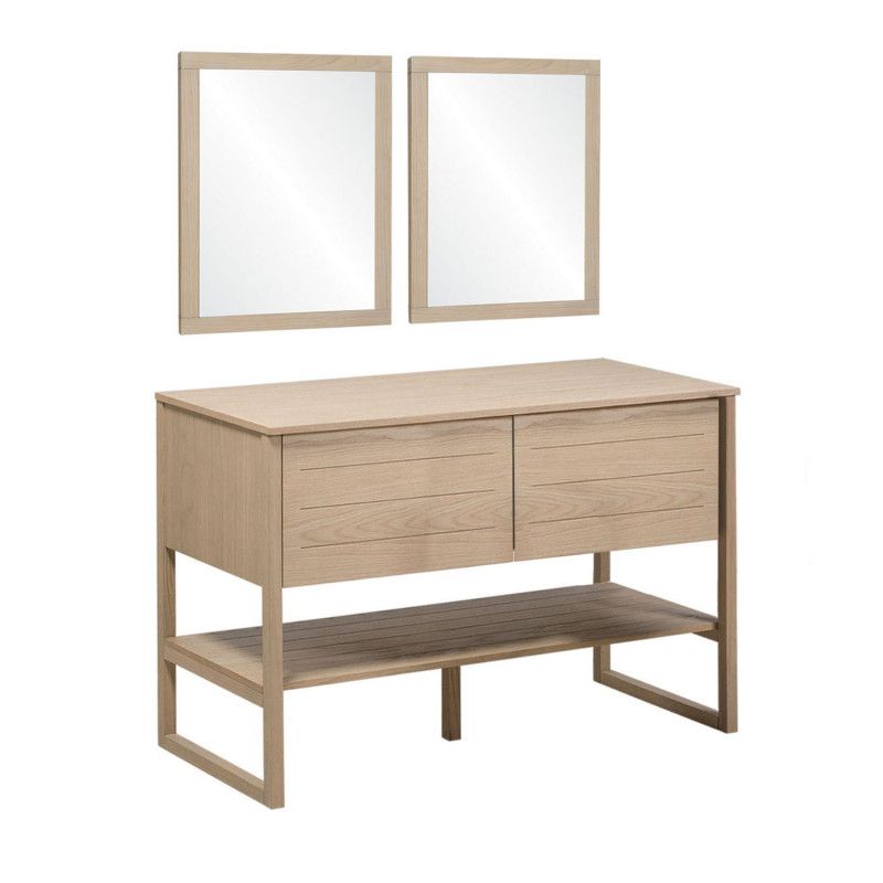 Ensemble de Salle De Bain Meuble Chêne 120 cm ATOLL + 2 Miroirs