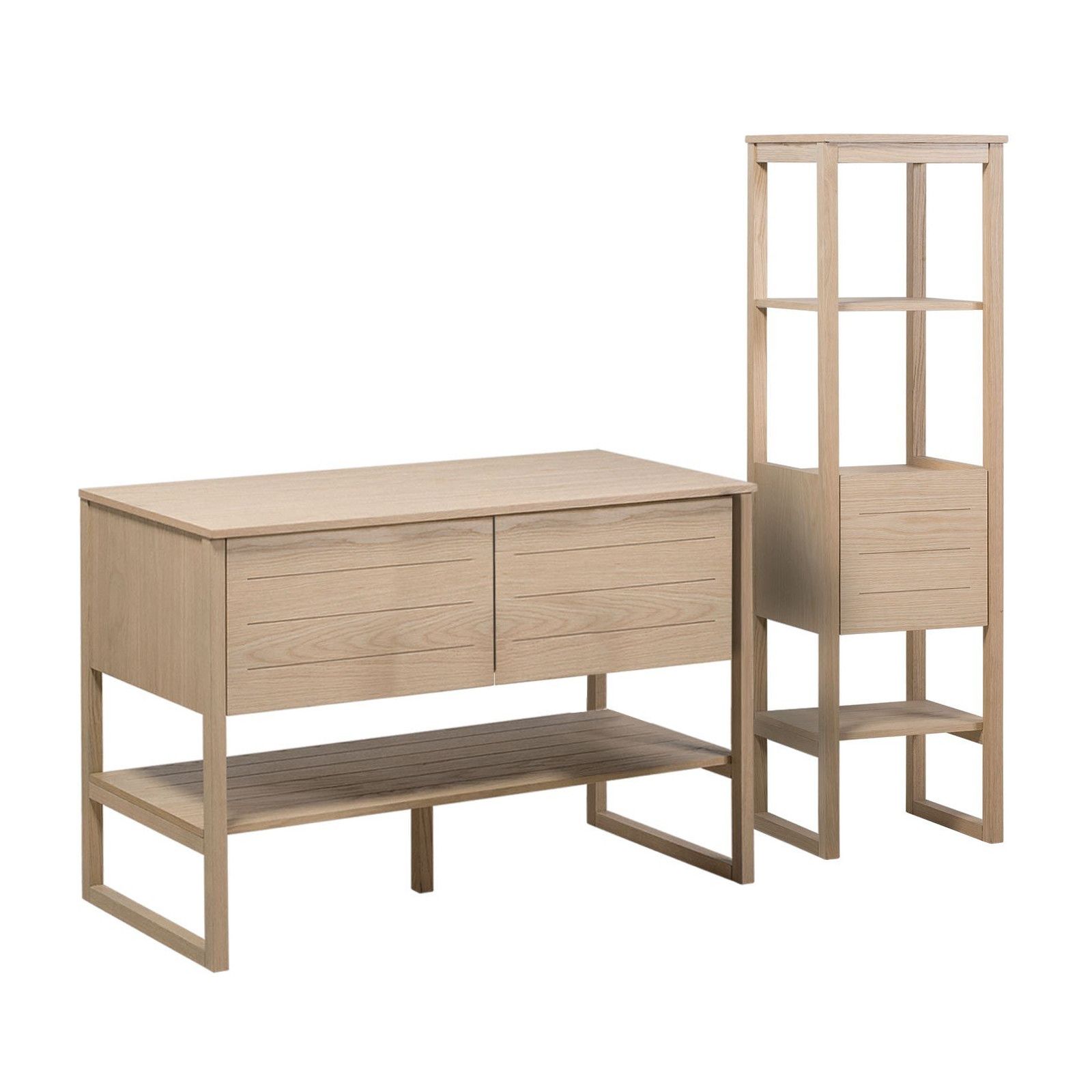 Ensemble de Salle De Bain Meuble Chêne 120 cm + Colonne de rangement Chêne 145 cm ATOLL