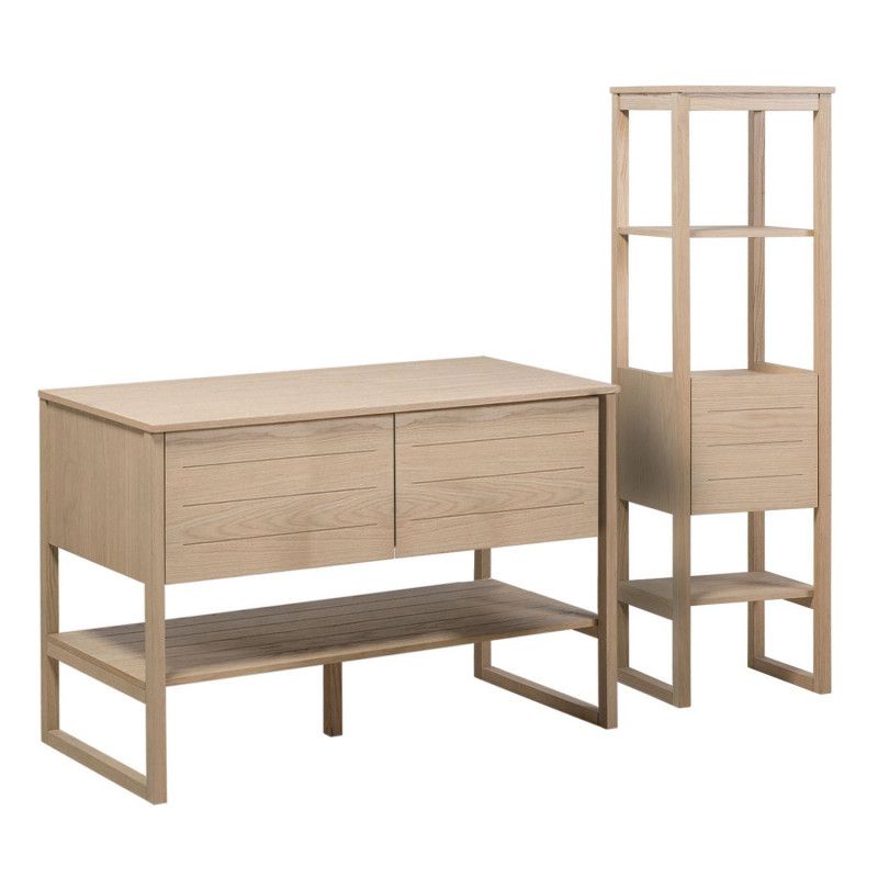 Ensemble de Salle De Bain Meuble Chêne 120 cm + Colonne de rangement Chêne 145 cm ATOLL
