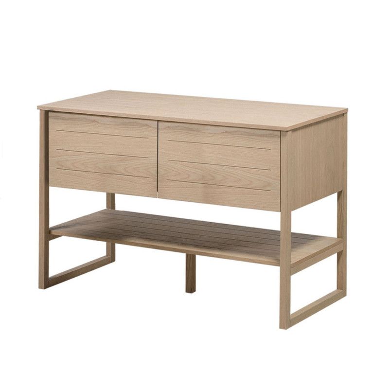 Ensemble de Salle De Bain Meuble Chêne 120 cm + Colonne de rangement Chêne 145 cm ATOLL