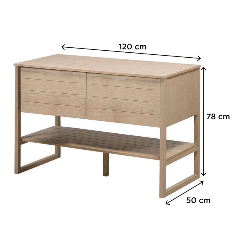 Ensemble de Salle De Bain Meuble Chêne 120 cm + Colonne de rangement Chêne 145 cm ATOLL + 2 Miroirs