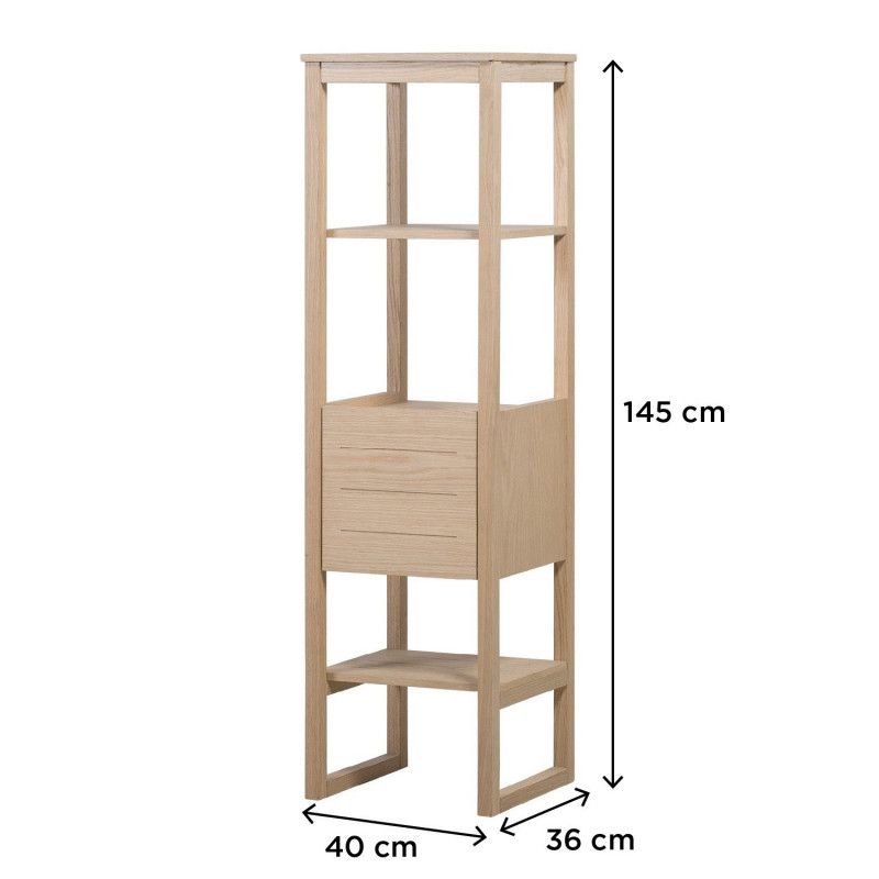 Ensemble de Salle De Bain Meuble Chêne 120 cm + Colonne de rangement Chêne 145 cm ATOLL + 2 Miroirs