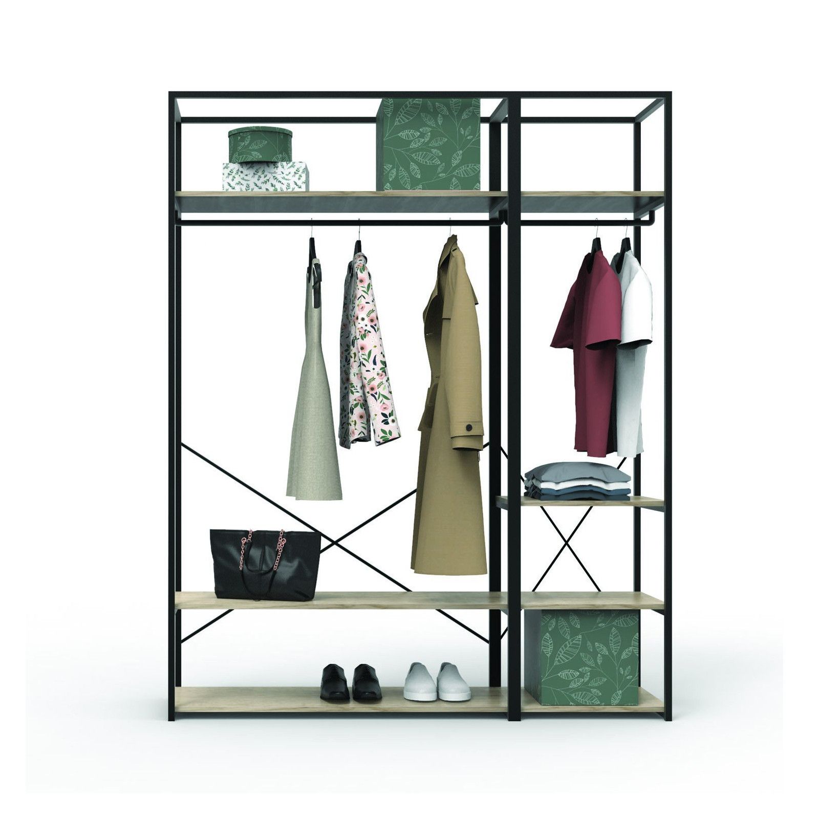 Portant vêtements bois et métal L50 x H200cm PAK Portant vêtements bois et métal L50 x H200cm PAK